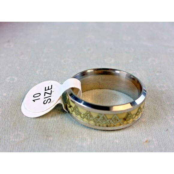 Silver Gold Tone Masonic Ring Size 10 Freemason Symbol Jewelry - Picture 1 of 3